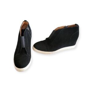 L. Paolo black platform sneakers shoes black white zipper side Size 11